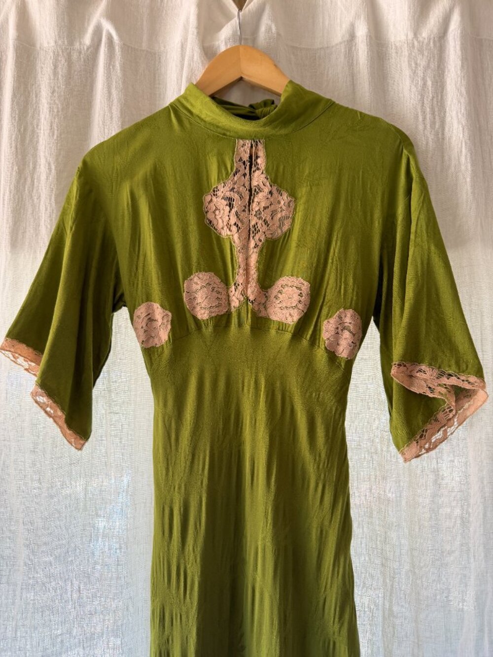 Green silk and lace dress - Lenni Aloe Maxi Dress sz L - Picture 6 of 6